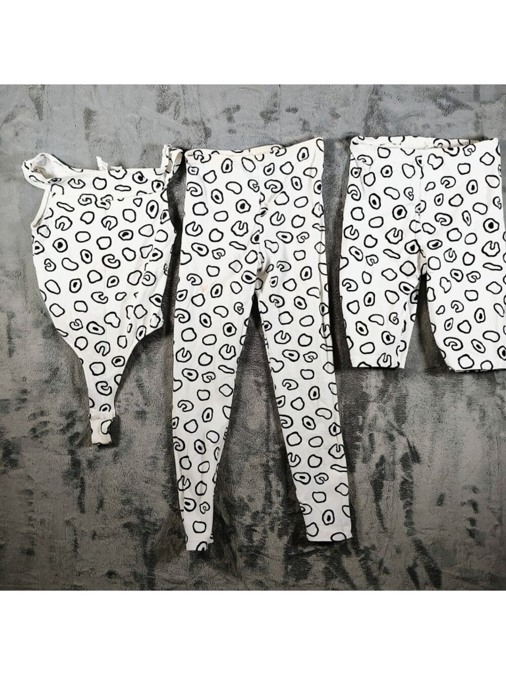 Vintage 1990s Womens White Leopard Leotard, Shorts, and Leggings 3 Piece Set (S)